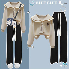 纯棉华棉复合大童秋套装初中生时尚洋气巨好看的学院炸街套装