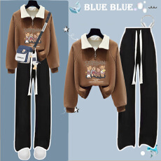 批发【华棉复合】大<b class='q'>童</b>套装少女初高中学生半拉链翻领卫衣阔腿裤两件套