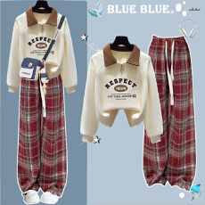 批发12到13一15岁初高中学生女秋季<b class='q'>套装</b>少女大<b class='q'>童</b>半拉链翻领卫衣两件套