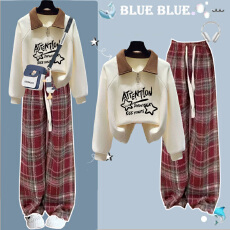 批发12到13一15岁初高中学生女秋季<b class='q'>套装</b>少女大<b class='q'>童</b>半拉链翻领卫衣两件套