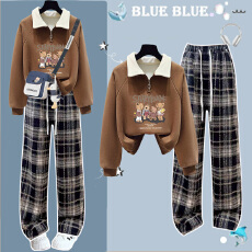 批发12到13一15岁初高中学生女秋季<b class='q'>套装</b>少女大<b class='q'>童</b>半拉链翻领卫衣两件套