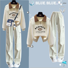 批发秋日ootd多巴胺穿搭polo衫卫衣女<b class='q'>春</b>秋季2025超火小个子学院风套装