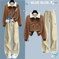 批发秋日ootd多巴胺穿搭polo衫卫衣女<b class='q'>春</b>秋季2025超火小个子学院风套装