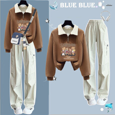 批发秋日ootd多巴胺穿搭polo衫卫衣女<b class='q'>春</b>秋季2025超火小个子学院风套装