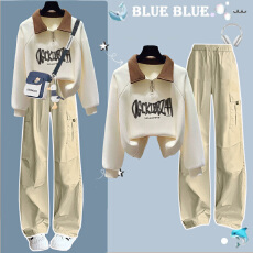 批发秋日ootd多巴胺穿搭polo衫卫衣女<b class='q'>春</b>秋季2025超火小个子学院风套装