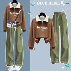 批发秋日ootd多巴胺穿搭polo衫卫衣女<b class='q'>春</b>秋季2025超火小个子学院风套装