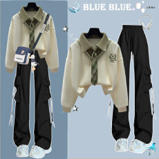 批发【华棉复合】女大<b class='q'>童</b>巨好看的美拉德<b class='q'>套装</b>韩系少女穿搭学院风两件套