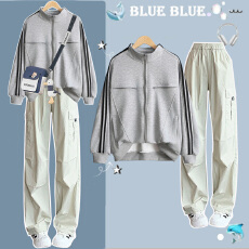 批发春秋季少女学院风穿搭套装宽松初高中学生立领卫衣外套直筒工装<b class='q'>裤</b>