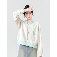 批发【纯棉华棉复合】连帽卫衣字母刺绣撞色设计感插肩袖宽松套头上衣