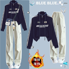 批发【复合奥料绒】立领运动卫衣一体绒套装女秋冬款休闲工装<b class='q'>裤</b>两件套