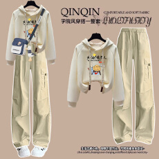 批发【华棉复合 300克】女大童连帽卫衣春<b class='q'>秋</b>装初高中生洋气工装裤套装