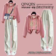 批发【华棉复合 300克】女大童连帽卫衣春<b class='q'>秋</b>装初高中生洋气工装裤套装