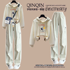 批发【华棉复合 300克】女大童连帽卫衣春秋装初高中生洋气工装裤套装