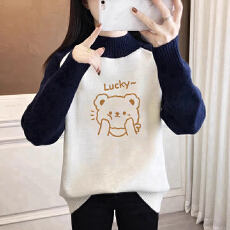 批发初中生半高领加厚<b class='q'>毛衣</b>少女秋冬内搭高中学生女大童加绒打底针织衫