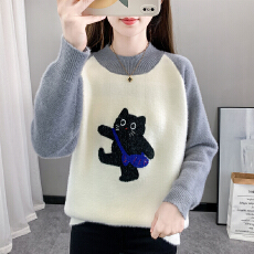 批发初中女生圆领加厚<b class='q'>毛衣</b>少女秋冬内搭高中学生女大童插肩打底针织衫