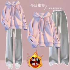 批发【华棉复合银孤绒】 大童连帽卫衣加绒加厚<b class='q'>套装</b>学院小个子两件套