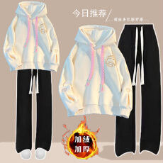 批发【华棉复合银孤绒】 大童连帽卫衣加绒加厚<b class='q'>套装</b>学院小个子两件套