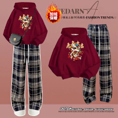 批发女大童本命年马年喜庆过年拜年服加绒加厚红色套装女孩初高中生