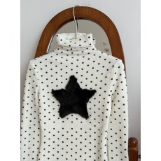 批发【官图 广州罗纹德绒270<b class='q'>克</b>1*1】半高领长袖T恤波点星星毛绒上衣