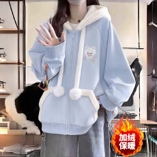 批发【华棉复羊羔绒】小众羊羔毛<b class='q'>外套</b>女加绒加厚可爱卫衣学生棒球服
