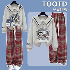 批发初中女生时尚套装高中学生宽松少女海军领卫衣春秋款学院风两件套