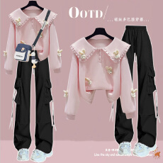 批发春秋韩系学院风套<b class='q'>装</b>少女立体公仔娃娃领卫衣显瘦甜酷工<b class='q'>装</b><b class='q'>裤</b>两件套