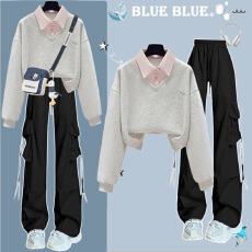 批发学院风穿搭一整套少<b class='q'>女</b>2026春装新款高中学生假两件POLO领<b class='q'>卫衣</b><b class='q'>套装</b>