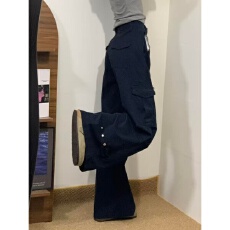 批发【广州新塘<b class='q'>牛仔</b>】美式宝蓝色工装<b class='q'>牛仔</b>裤<b class='q'>女</b>春秋直筒阔腿裤拖地<b class='q'>裤</b>