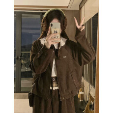 批发美式复古撞色<b class='q'>蕾丝</b>领灯芯绒外套***秋冬新款小个子短款夹克上衣潮