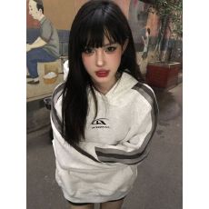 批发美式拼接小logo印花插肩袖帽衫外套重磅情侣连帽卫衣潮