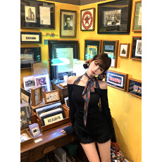 批发随心裁】一字肩蝴蝶结T恤初秋新款女<b class='q'>修身</b>打底小上衣