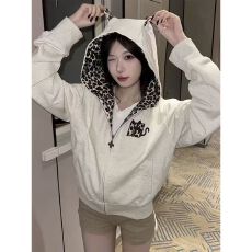 批发美式复古小恶魔豹纹连帽拉链卫衣男女春秋冬<b class='q'>情侣</b><b class='q'>开衫</b>刺绣运动外套