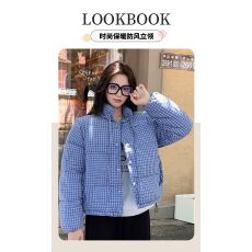 批发潮牌复古格纹立领短款棉服可拆卸马甲秋冬<b class='q'>外套</b>