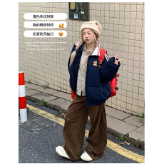 批发2025年新款棉服女冬季复古藏青色宽松oversize学院风休闲百搭<b class='q'>外套</b>