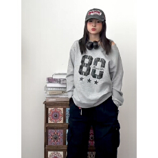 批发斜领】曼巴棉300克 后包领彩色内外同色(花灰白灰除外)印花卫衣女