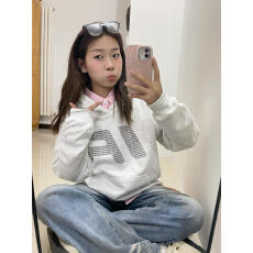 批发广州纯棉华棉复合牛奶丝330克+银狐绒420克】美式连帽卫衣女印花