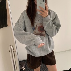 批发TC华棉复合310克+银狐绒400克】美式复古宽松圆领卫衣女灰色