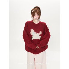 批发卡通提花针织多巴胺<b class='q'>毛衣</b><b class='q'>男</b>女款2025新款深秋初冬季慵懒貂毛上衣