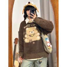 批发原版5公分水<b class='q'>貂绒</b>】圆领魔方毛衣女2025冬新款宽松bf慵懒感针织衫