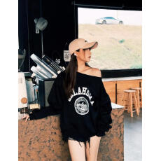 批发斜领】曼巴棉300克 后包领彩色内外同色印花长袖宽松<b class='q'>套头卫衣</b><b class='q'>女</b>