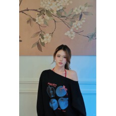 批发斜领】曼巴棉300克 后包领彩色内外同色印花长袖宽松<b class='q'>套头卫衣</b><b class='q'>女</b>