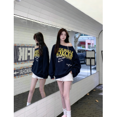 批发斜领】曼巴棉300克 后包领彩色内外同色印花长袖宽松<b class='q'>套头卫衣</b><b class='q'>女</b>