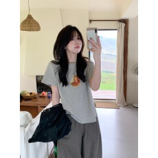 批发官图 21支纯棉-210克100%棉 2026年春<b class='q'>夏</b>装短袖T恤女韩版印花