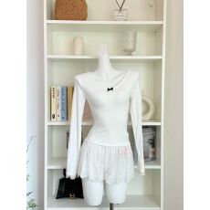 批发欢迎外贸公司合作，白色V领<b class='q'>加绒</b>内搭<b class='q'>打底衫</b>女冬叠穿修身花边长袖