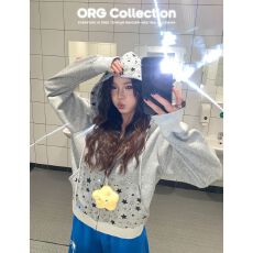 批发欢迎外贸公司合作，星星挂件连帽长袖外套印花卫衣宽松开衫