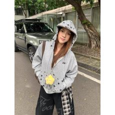 批发欢迎外贸公司合作，星星挂件连帽长袖外套印花卫衣宽松开衫