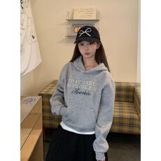 批发欢迎外贸公司合作，连帽字母钉珠长袖卫衣女宽松慵懒上衣