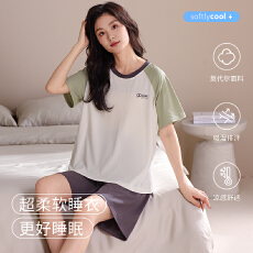 批发跨境新款<b class='q'>睡衣</b>女套头圆领带胸垫简约风<b class='q'>莫代尔</b>短袖短裤家居服可外穿