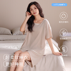 批发夏季新款<b class='q'>睡衣</b>女士短袖短裤带胸垫简约风宽松大码时尚可外穿套装