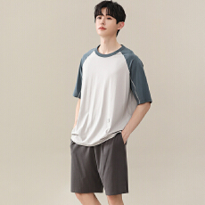 批发夏季新款<b class='q'>男士</b>睡衣宽松大码简约风<b class='q'>短袖</b>短裤纯色莫代尔家居服可外穿